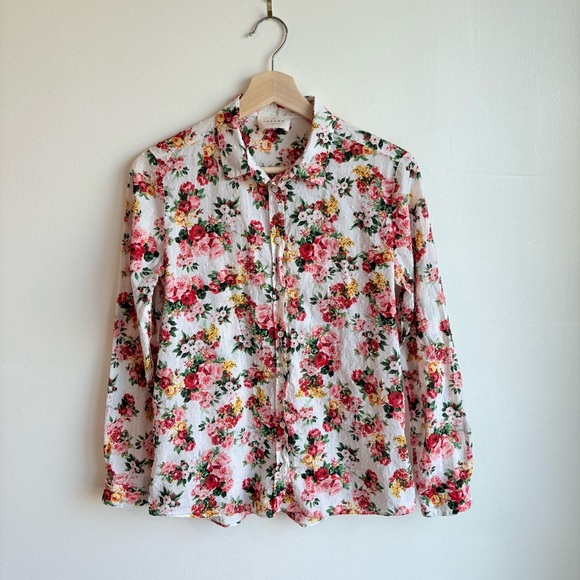Sézane Pierro Shirt Bouquet De Rose Size 34/36 Button Down Feminine Floral Shirt - Picture 4 of 10